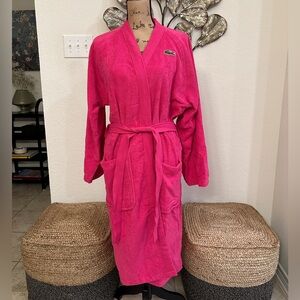 Lacoste Classic Pique Robe Magenta Pink One Size Belted Cotton Terry Logo
